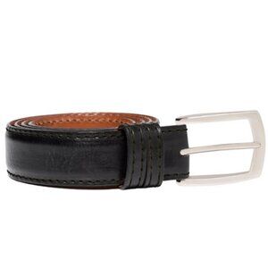 J. HILBURN Leather Black Belt Silver Hardware Genuine Italian Calfskin 42
